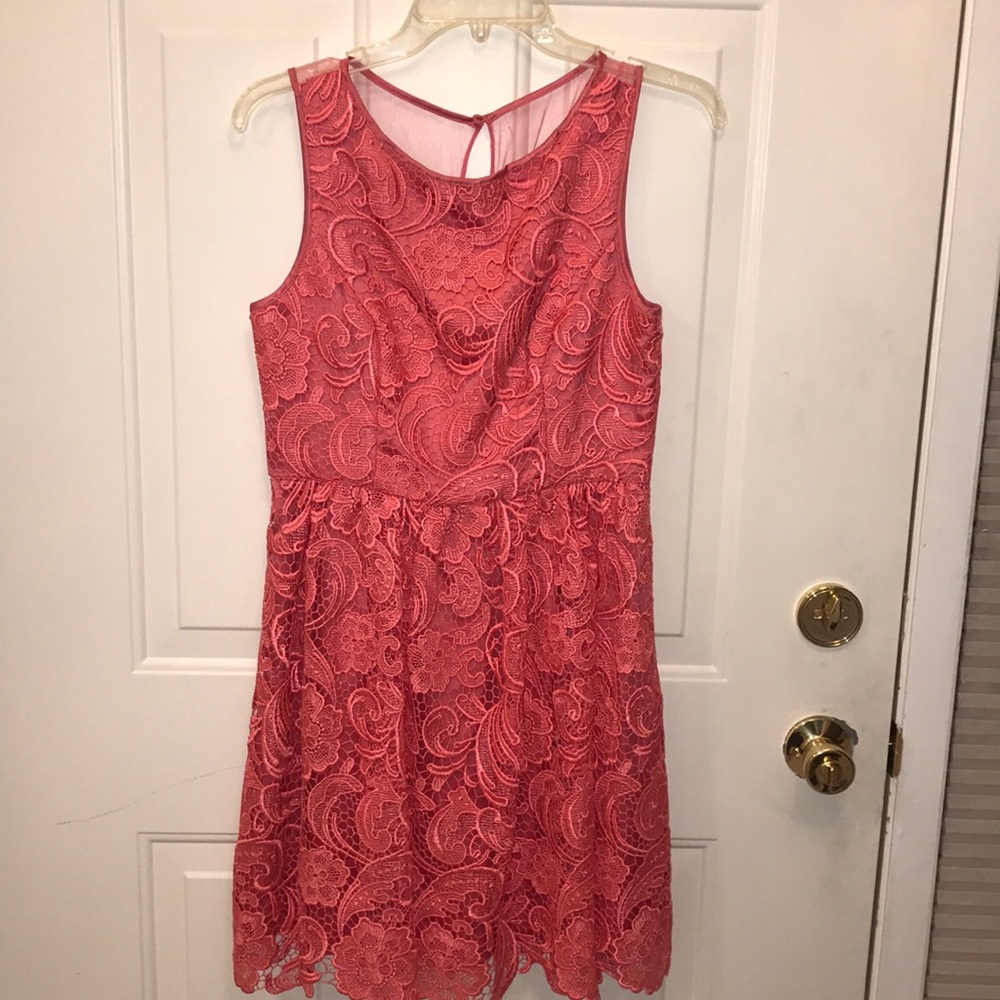 Pink lace dress by Adrianna Papell